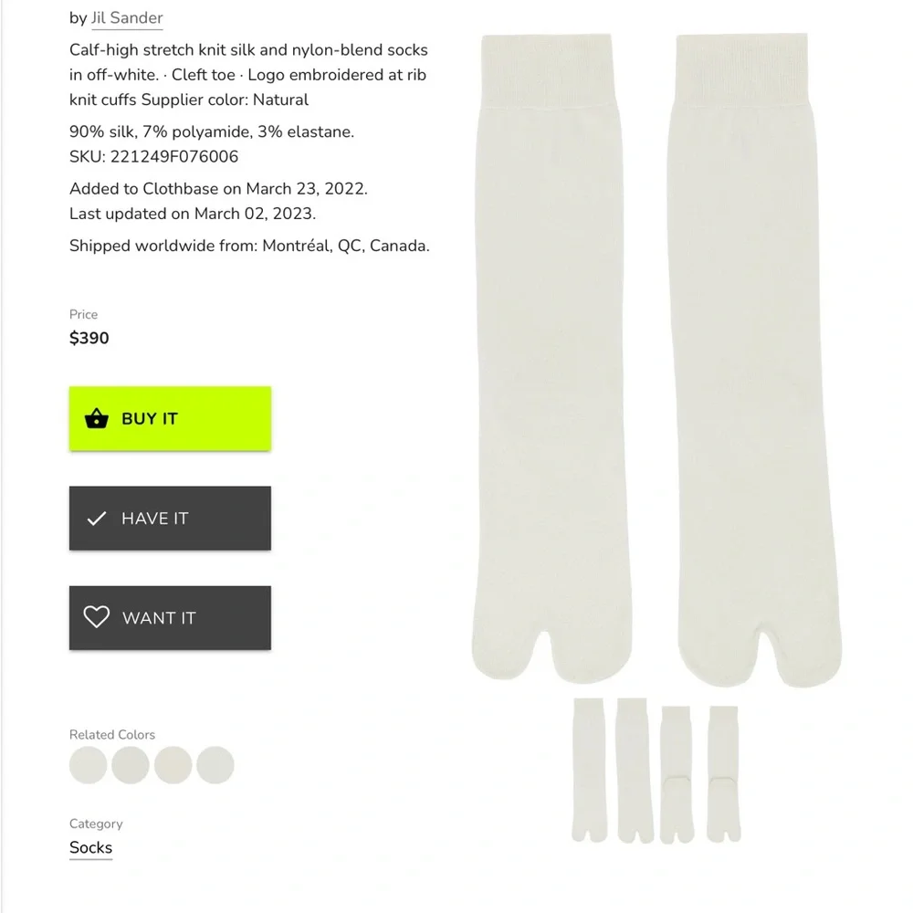 🔥🔥HOST PIC🔥🔥 Jil Sander off White Silk Split Toe Socks - Picture 2 of 13